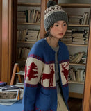 Reindeer Print Knitted Cardigan- Outfit