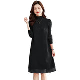Collar Long-Sleeved Knitted Dress Women's Autumn And Winter Coat With Sweater 2024 Red Bottomed Medium-Length