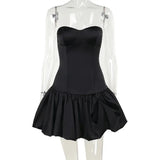 Ruched Strapless Puff Mini Dress- Outfit
