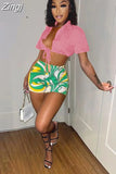 Sexy Two Piece Set Club Outfits for Women Tracksuit Summer White Tie Up Crop Shirt Print Shorts Sweat Suits Matching