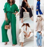 Zingj / Winter 2023 INS New Loose Elastic Wrinkle Long Sleeve Shirt Wide Leg Pants Casual Suit Female-Outfit