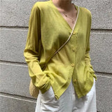 Women Korean Long Sleeve Cardigan Summer Cropped Cardigan Knitted V Neck Thin Ice Silk Blouse Sunscreen Shirt