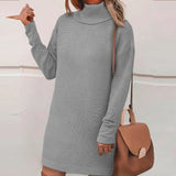 Women Straight Knitted Dresses Fashion Autumn Winter Loose Party Sweater Dresses Chic Long Sleeve High Collar Mini