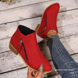 Velvet Side Zipper Short-Trace Martin Boots Women Pointed Thick And Thin Leopard-Print Single