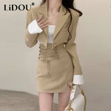 Winter Elegant Fashion Short Blazers Bandage Bodycon Mini Skirt Sexy Camisole Three Pieces Set Women's Temperament