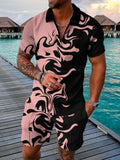 Zipper Lapel Shirts And Pockets Shorts Suits Mens Summer Outfits Fashion Streetwear Vintage Printed Two Piece Sets