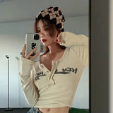 Harajuku T-shirt Women Autumn Casual Round Neck Long Sleeve Tee Shirt Retro Streetwear Chic Cotton T Shirt sexy