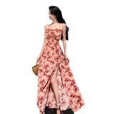 Zingj Photo Rose Vacation Style Hanging Ter Dress Retro Back Super Slim Slit