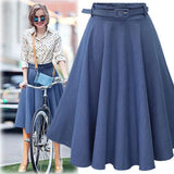 Retro Denim Midi Skirts For Women Clothes Streetwear Ladies Midi Skirts Jeans Casual High Waist A Line Women