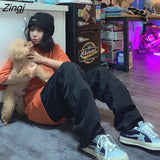Jeans Women Harajuku Vintage Black Street BF Style Chic College Teens Streetwear All-match Loose Fashion Femme