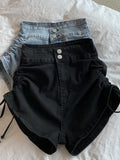 Sexy Shirring Slim Denim Shorts Women Fashion Korean High Waist Casual Shorts Summer Button All Match Harajuku Shorts