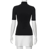Mock Neck Short Sleeve Contrast Black N White Mini Dress- Outfit