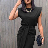 fashion vest suit two-piece ladies high waist elegant black front split office clothes suit female matching