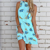 Summer Sexy O Neck Backless Sleeveless Women's Dress 2020 New Fashion Loose Flower Print Ladies Mini Dresses Plus