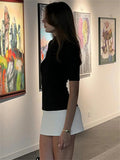 Mock Neck Short Sleeve Contrast Black N White Mini Dress- Outfit