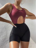 2022 New Solid Color Flat-Angled Trousers Hollow Conjoined Swimsuit
