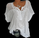 Size Loose Short-Sleeved Lace Women Blouses Cotton Blouses Summer Shirt Tops Sexy Fashion Women