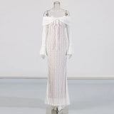 Sexy Babes Wind Bag Hip Dress 2025 Summer New One-Word Shoulder Lace Hollow Design Body-Renovation Fishtail