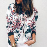 Casual Floral Printed Bomber Jacket Autumn Elegant Zipper Coat Office Wear Slim Office Jackets Vintage Outwear