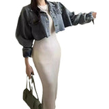 Zingj Chic Summer French Elegant Temperament Slim Thin Long Short Sleeve Wrapped Hip Knit Dress