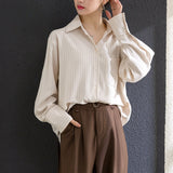 French Long Sleeve Striped Shirt Coat Female 2025 Spring Design Sense Niche Retro Top With A Bottom Shirt-Outfit
