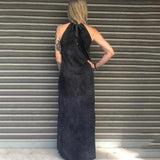 Sleeveless Halter Neck Shirt Long Dress Vintage Gothic Skull Print Black Dress 2021 Summer Oversized Cotton Long