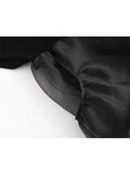 Women Knit Patchwork Crew Neck Black Dress Baggy Long Sleeve Pleated Lady Temperament Mid Long Frocks 2023 Autumn Winter