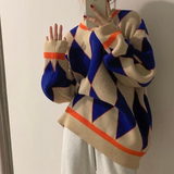 Autumn Winter Women Sweater Y2k Oversized Knitted O-neck Harajuku Pullovers Vintage Casual Korean Fashion Argyle