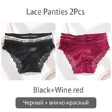 2PCS/Set Lace Women's Panties Sexy Transparent Middle Waist Panties For Women Hollow Out Lingerie Female Pantys