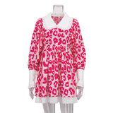Zingj Spring New Dress Fashion Long Sleeve High Waist Print A-Line Skirt Doll Collar Fluffy Skirt-Outfit