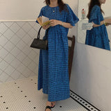 Vintage Ruffle Sleeve Long Maxi Dress Women Loose Black Blue Korean Dress Summer 2021 Fashion