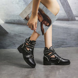 Hollow Short Barrel After Zipper Leather Boots Rivet Large Thick And Round Head Cool