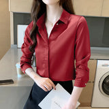 Spring Women's Shirts Satin Blouse for Women Long Sleeve Shirt Silk White Shirt OL Woman Solid Blouses Pullover Ladies
