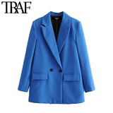 Women Chic Office Lady Double Breasted Blazer Vintage Coat Fashion Notched Collar Long Sleeve Ladies Outerwear Stylish