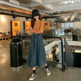 Denim Skirt Women Plus Size 5XL Korean Long Jeans Skirt 2021 Button Pocket Big Hem Casual Loose High Waist A-Line