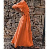 Spot 2025 Autumn New Fashion Temperament High Waist V-Neck Long Holiday Cotton And Linen
