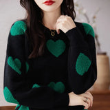 Zingj Dong Lady Long Sleeves Versatile Round Neck Sweater Sweater Jacket Jacket Korean Version Love Jacquard Loose Bottom Shirt-Outfit