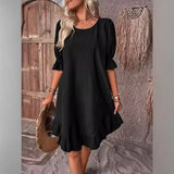 Zingj New Round Collar Casual In The Loose Dress Women's Dress-Outfit