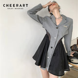 Gray Mesh Pathcwork Preppy Style Blazer Dress Fall 2021 Women Fashion Designer Mini A Line Korean Fashion Dress