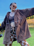 Y2K Hip Hop Letter Embroidery Hoodies Women Vintage Streetwear Oversized Sweatshirts Zip Up Cardigan Female Casual