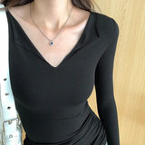 Tight V-Collar Skinny Bottomed Shirt Long-Sleeved T-Shirt Women's Early Autumn New Design Feel A Small Number Of Pure Desire To Wear Inside The