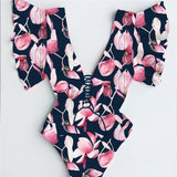 Off The Shoulder Ruffle One Piece Swimsuit 2021 New Swimwear Women Swimsuit Deep-V Bathing Suits Beach Wear Swim