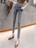 High Waist Pencil Jeans woman Streetwear Women Skinny Denim Trousers Double Button Retro Stretch women Jeans Plus