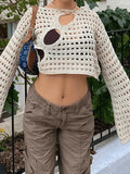 Hollow Out Long Sleeve Knit Crop Top- Outfit
