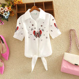 Top Summer Women Casual Tops Short Sleeve Embroidery White Top Blouses Shirts Sexy Kimono Loose Beach Shirt Blusas