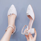 Cm Square Thick Heel Tip Hollow Sandals Spring Square With Light White Lace Mesh Bride High Heels