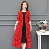 Cardigans Long Kimonos Summer Long Sleeve Sun-protection Lace Floral Long Coats Plus Size XL~4XL 5XL Casual Lady
