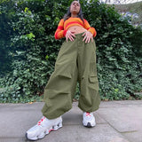 2022 Y2K Baggy Cargo Pants Women Low Waist Sweatpant Pink Vintage Street Pockets Wide Leg Trousers Joggers Pant