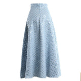 Denim Patchwork Sequin Skirt For Women High Waist Casual A Line Skirts Female Fashion New Clothing 2022 Spring