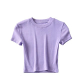 Zingj New Summer Color Slimming, Short-Sleeved, Round-Necked, Chest-Wrapped T-Shirt, Sports, Fitness, Solid